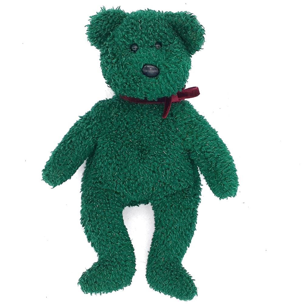 TY Beanie Babies 2001 Holiday Teddy Bear Green Stuffed Animal Plush Toy